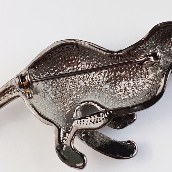 Black Rhinestone Brooch Figural Running Cat Silver Tone Sparkly Costume Jewelry - Picture 9 of 10